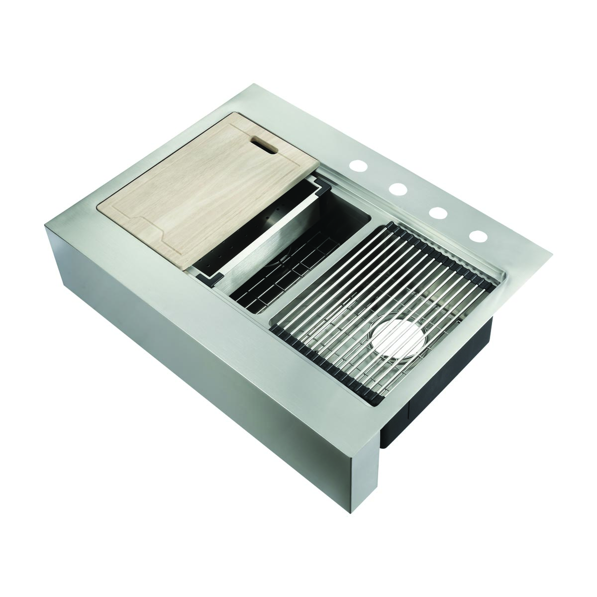 482-7218 Blanchard Retrofit Work Station 33" x 24" 60/40 Double BowlR15 Radius Corner Dual-Mount Apron Front Farm Sink